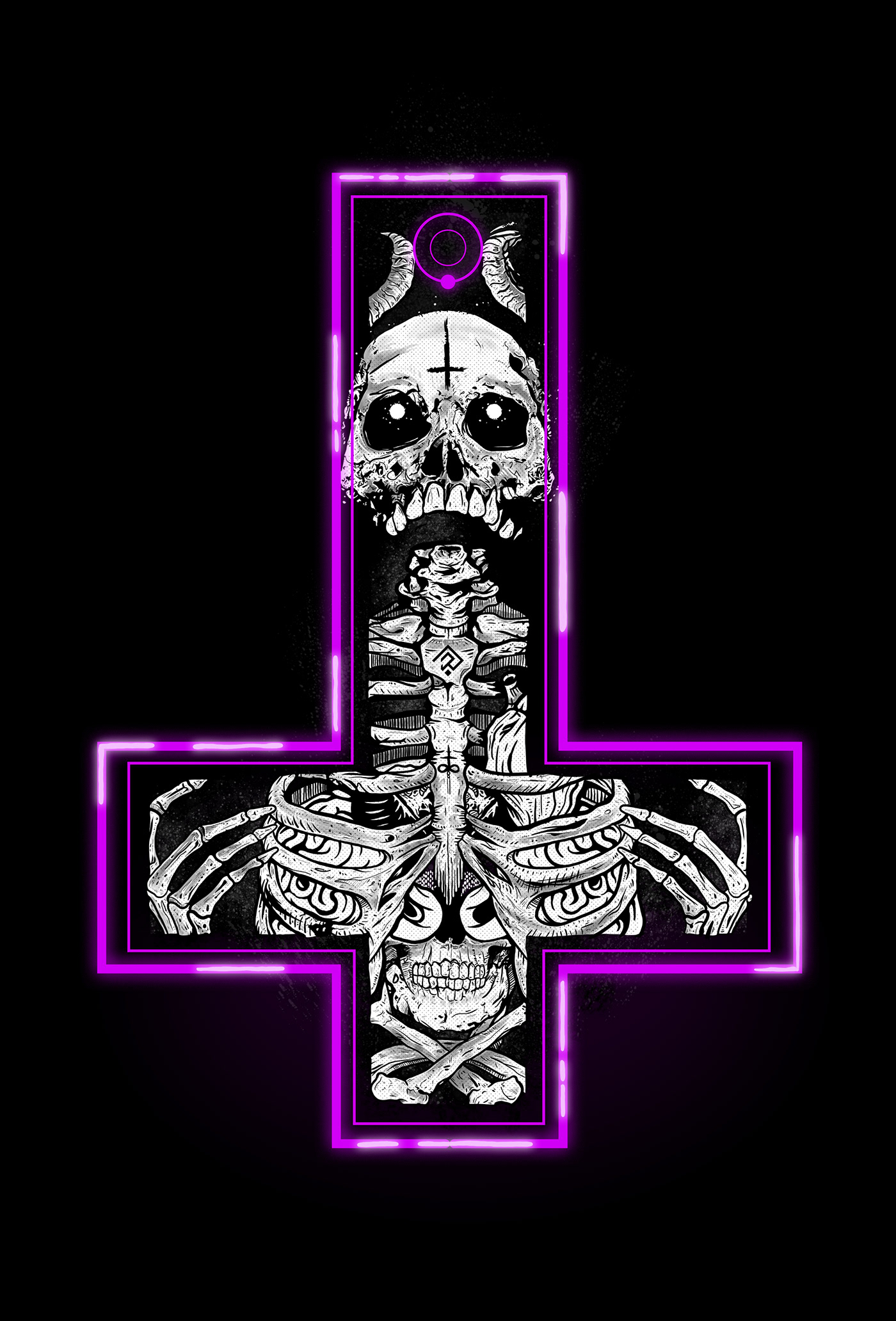 skull tattoo Drawing  ILLUSTRATION  neon graphic design  poster death