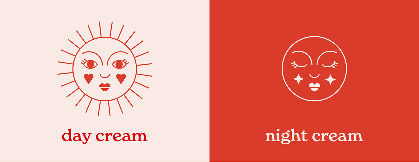 Day cream & night cream illustrations for sun-inspired skincare brand (passion project)