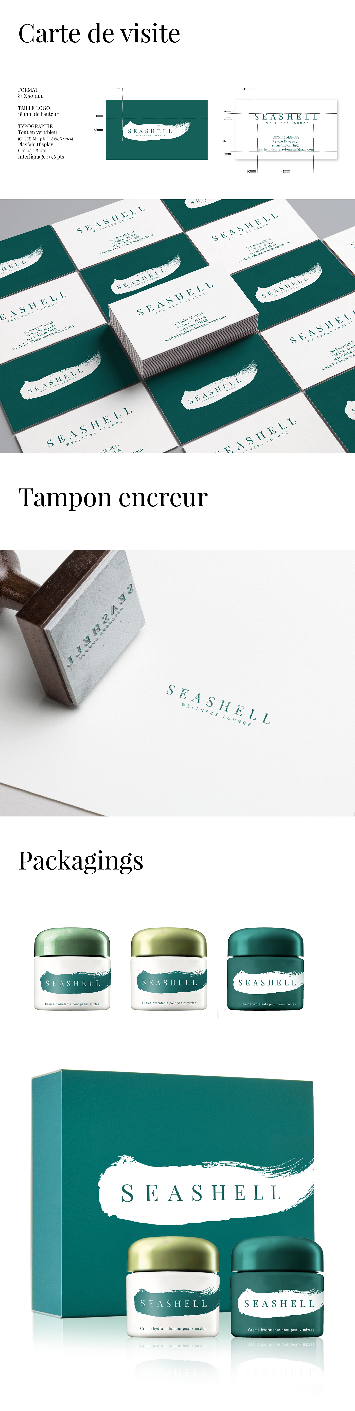 identité visuelle cosmetique charte graphique packagings marque logo carte de visite tampon encreur