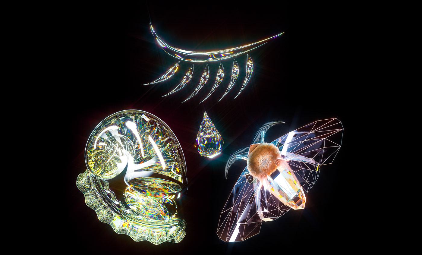 3D diamond  digitalart glass jewelry moth snail tear