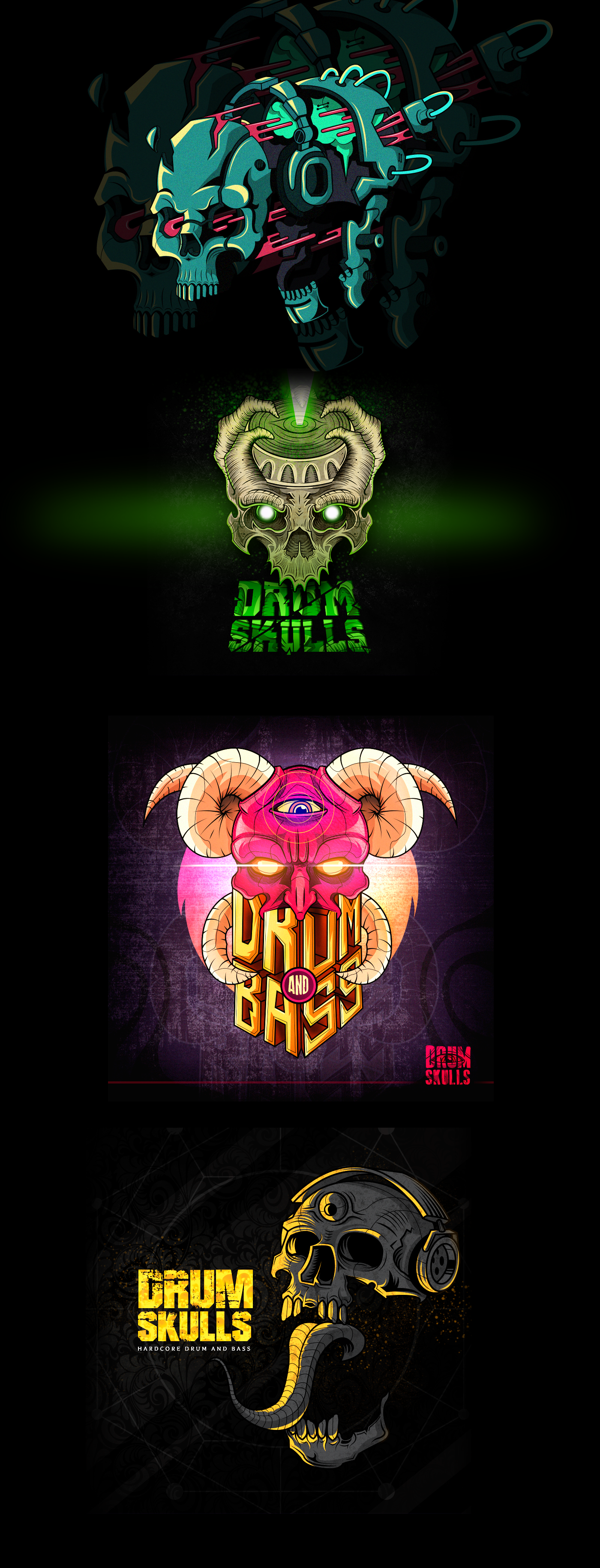 Hardcore Drum and Bass metal bandas diseño de discos ilustracion skull skull crissilustra ILUSTRADORES COLOMBIANOS
