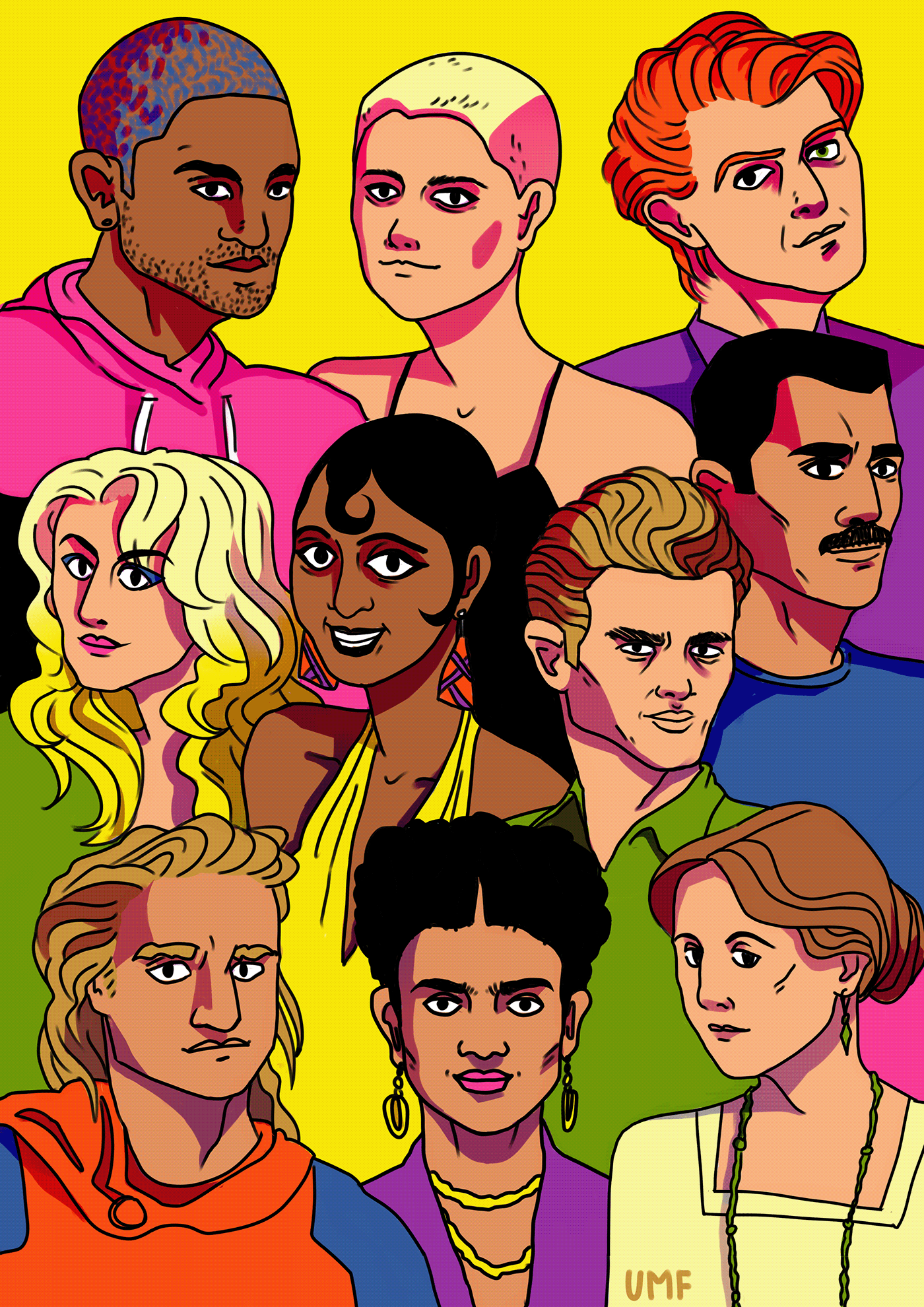 bisexuality bright colors colorful Digital Art  digital illustration Drawing  ILLUSTRATION  portraits poster pride