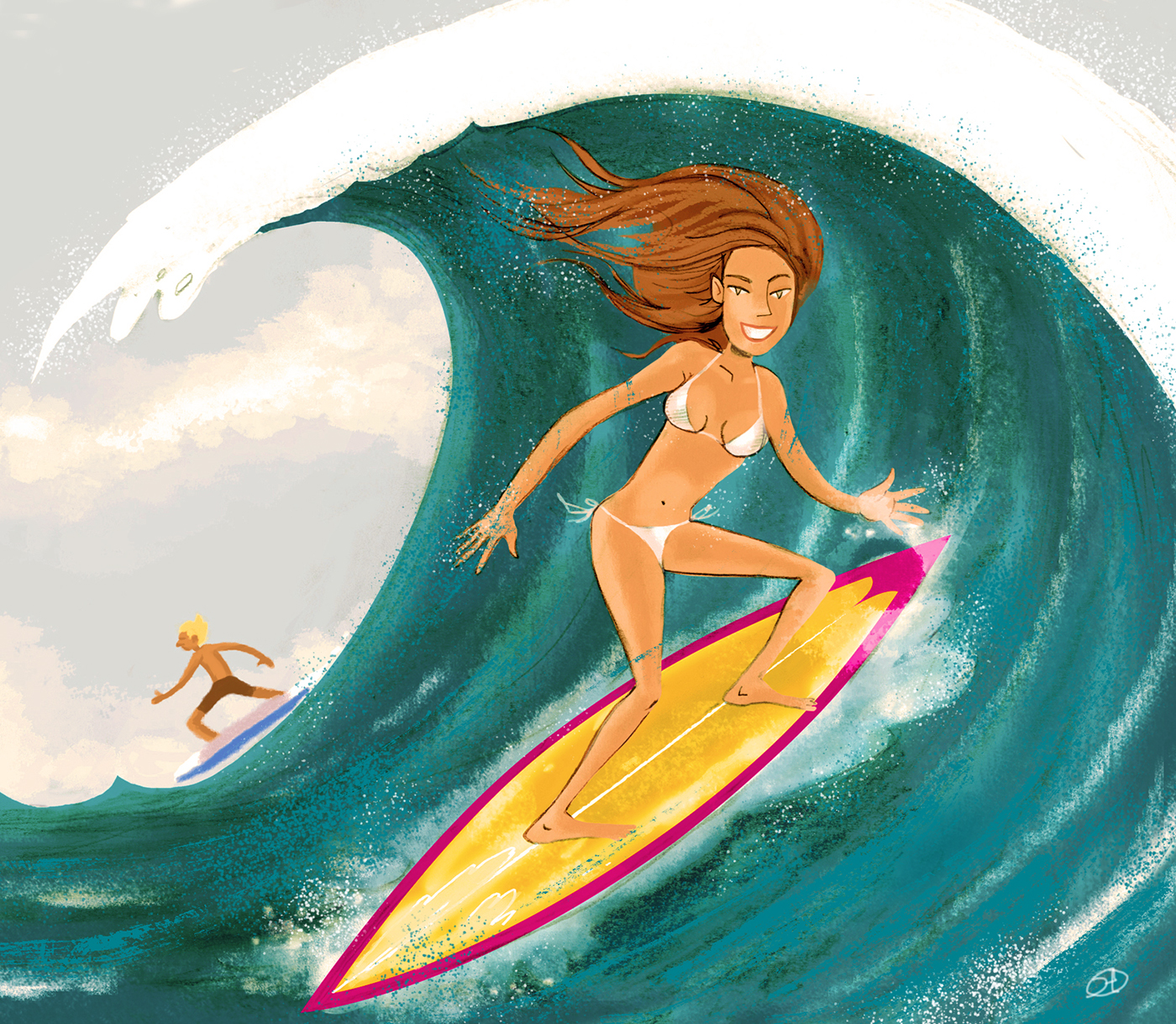 Surf surfer DigitalIllustration DAVIDHURTADO photoshop wave pencil cartoon characterdesign surfergirl
