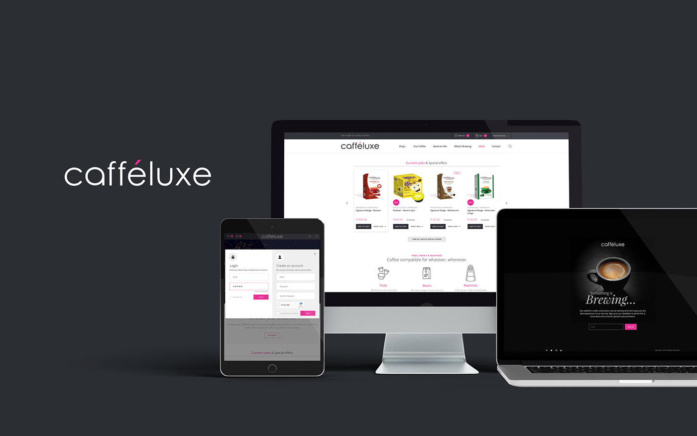 UI ux Web Design  Coffee branding  Ecommerce online store pink black charcoal