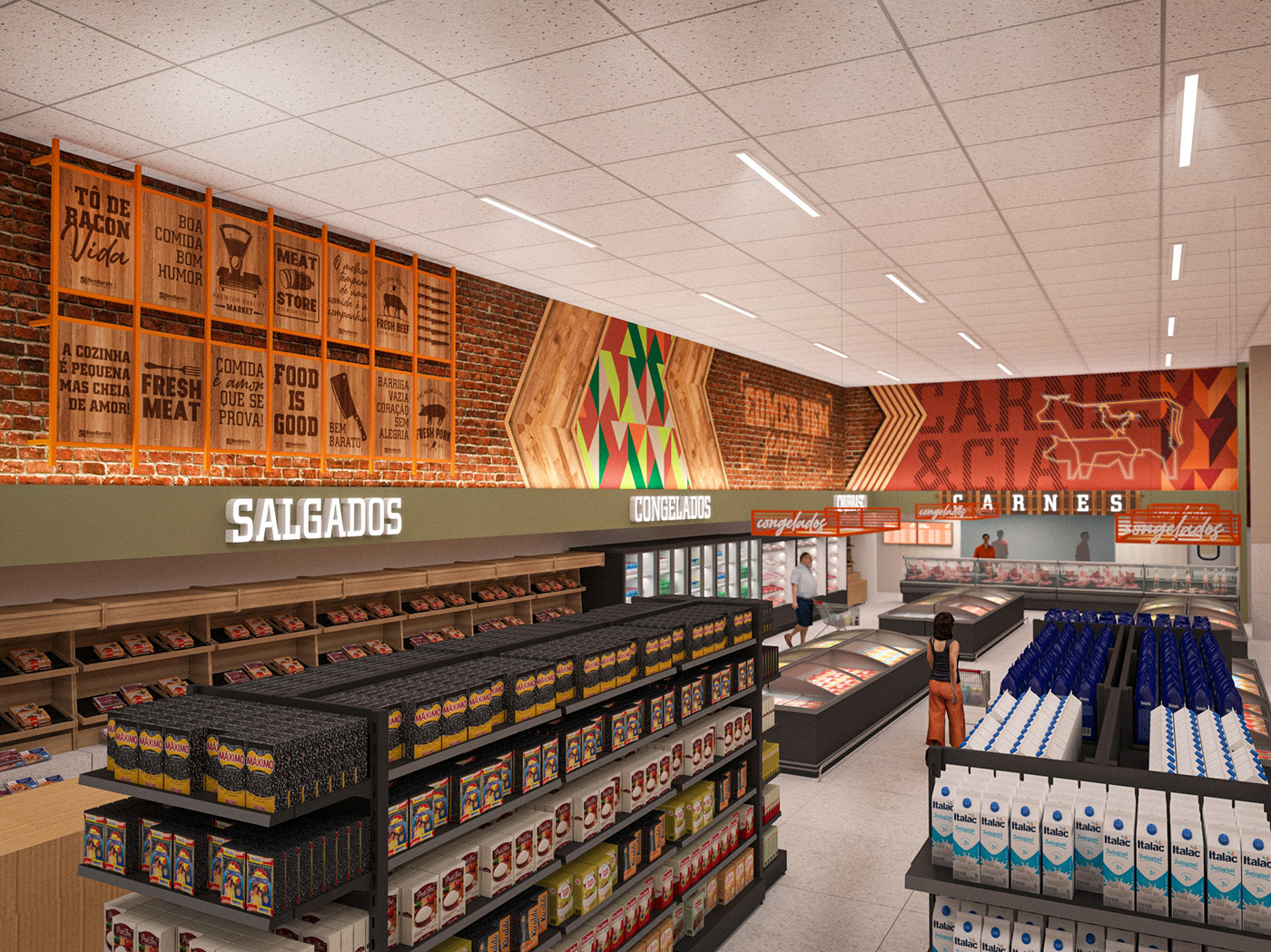 comunicação visual Sinalização supermercado Supermarket interior design  archviz architecture visualization arquitetura de interiores