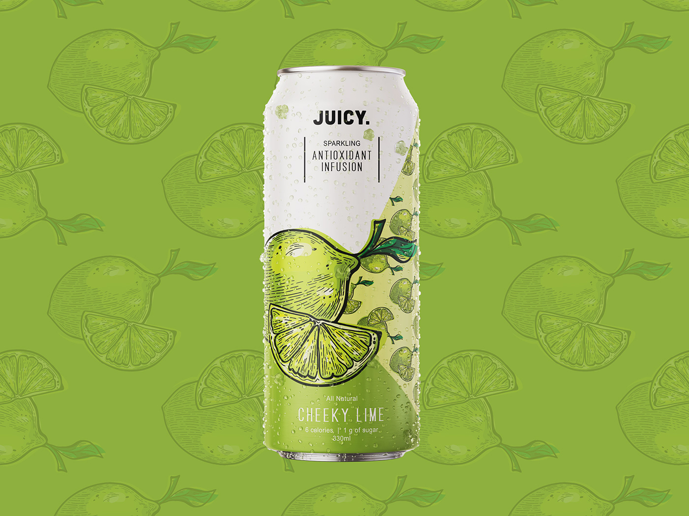 Drink packaging of lime flavored water. Branding of can label design with fresh artwork. 
