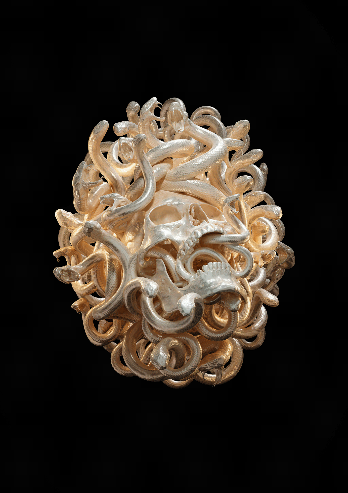 3D billelis Form gold Marble sculpture skull snake White Zbrush