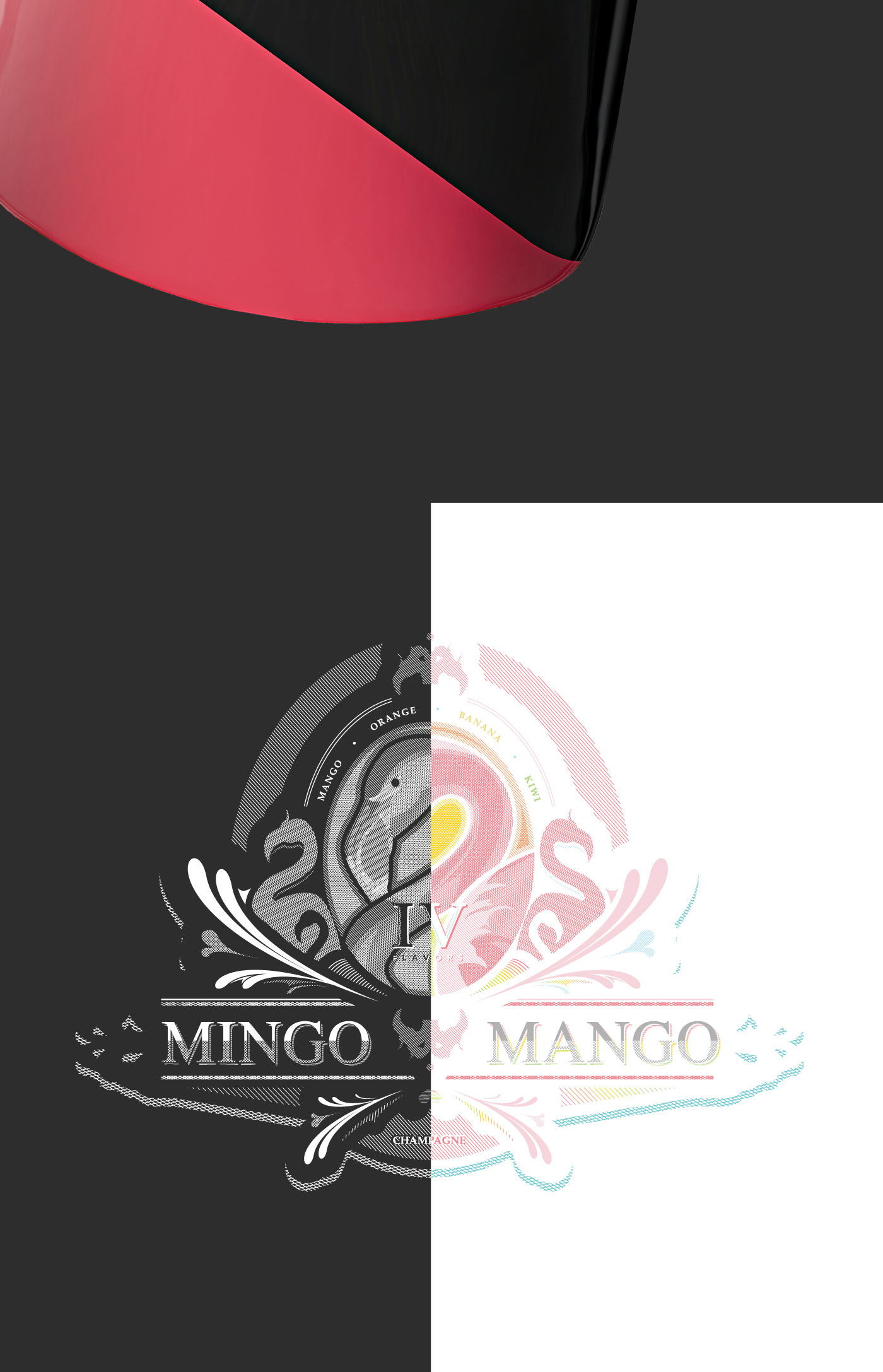 typography   wine Mango bottle flamingo beer vintage Label branding  cross-hatching
