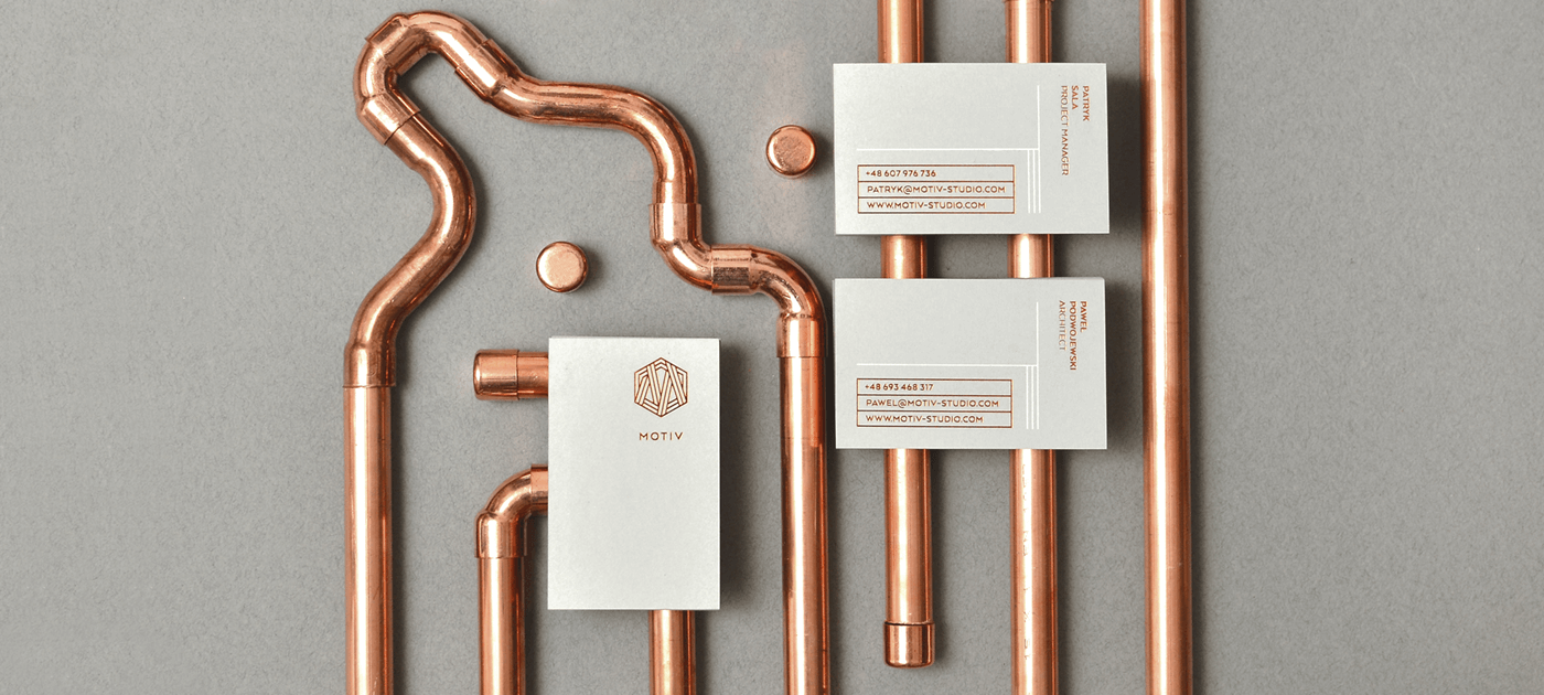 copper branding Business Cards astronauts collage Negation motiv pipes