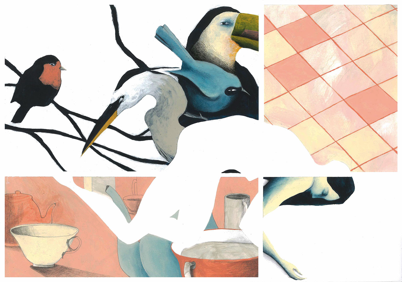 ILLUSTRATION  painting   birds cage acrylic acrylic painting illustrazione Illustrated book libro illustrato