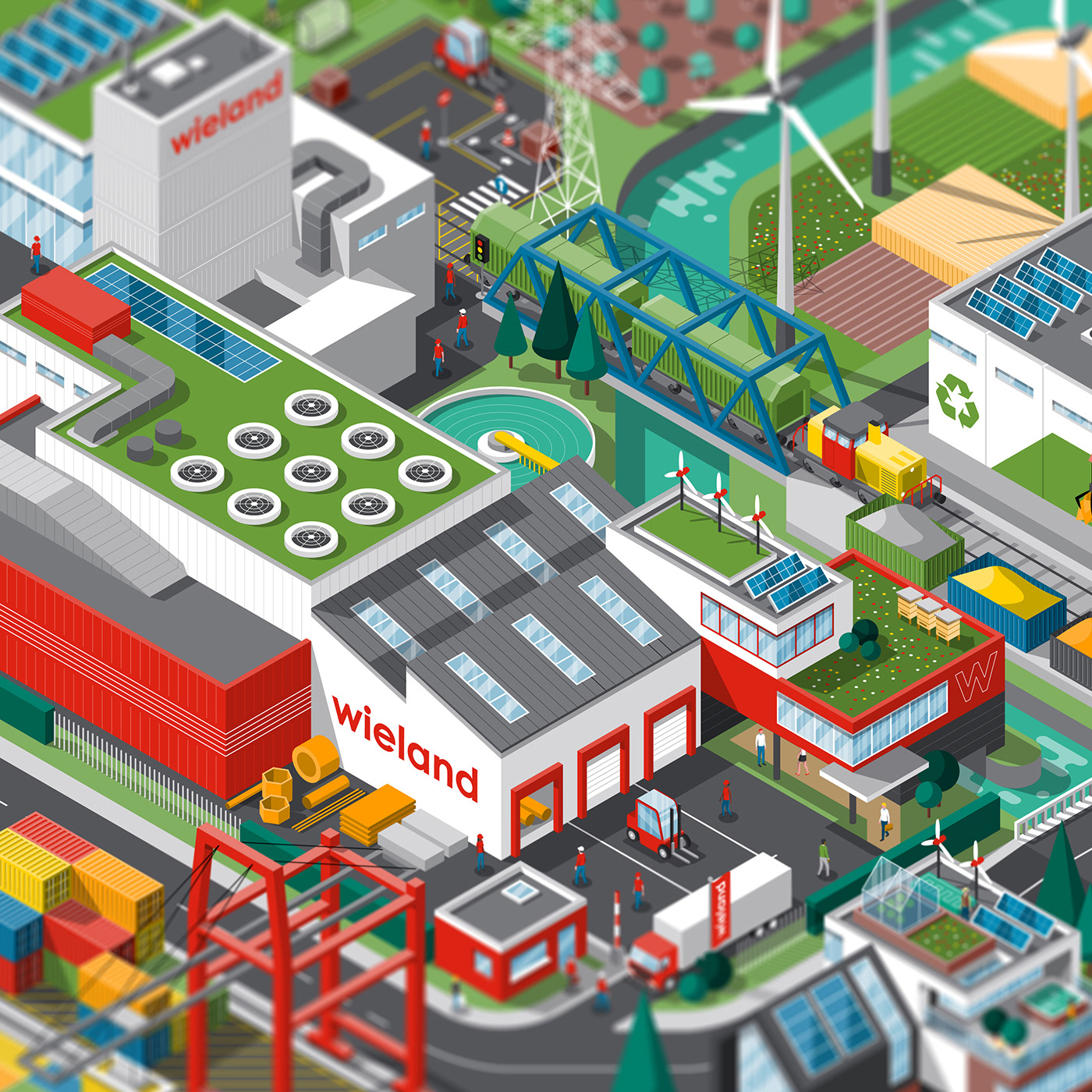 Isometric illustration for sustainability report or copper producer Wieland by Adrian Bauer