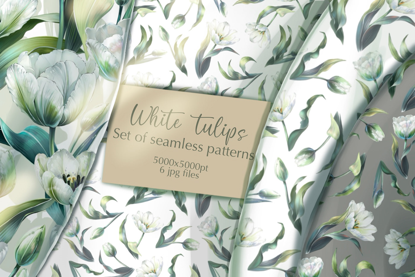 seamless pattern paper Wrap digital paper White green gray flower floral ornate ornamental tulip leaves gentle delicate wedding fabric Beautiful