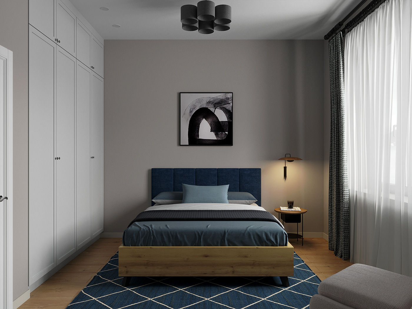 archviz bedroom design interior design  Render visualization дизайн интерьера серый серый интерьер синий спальня
