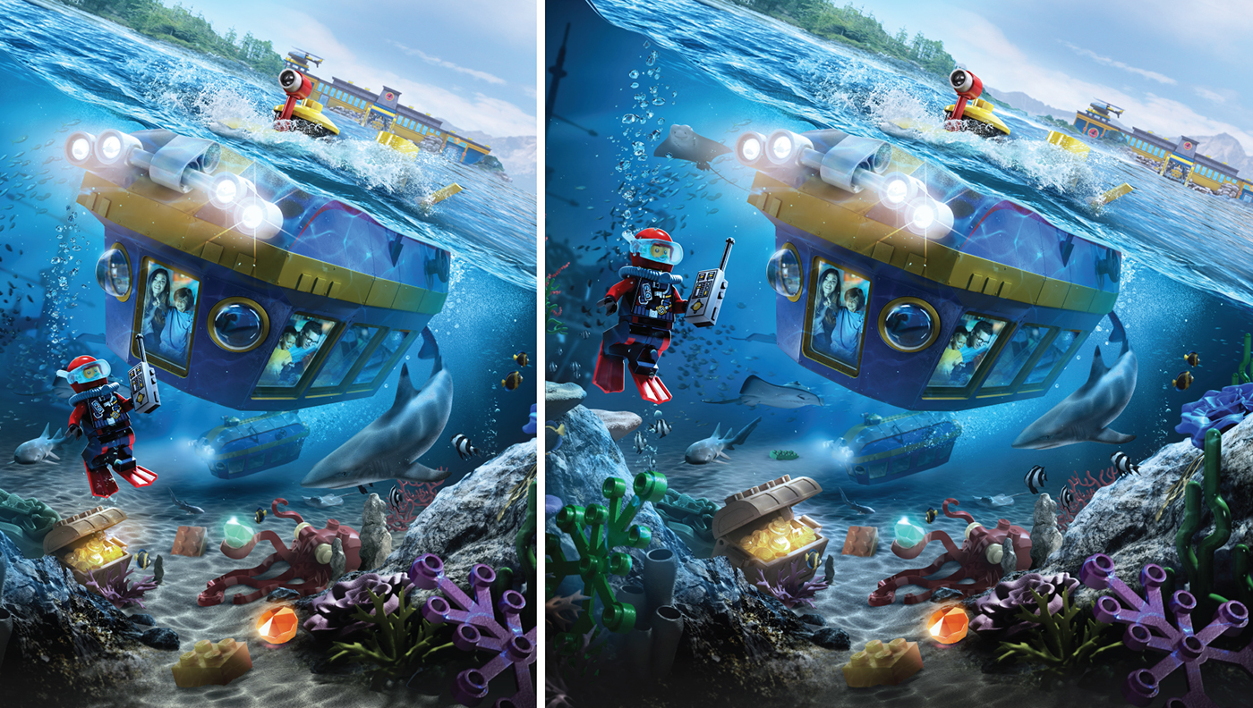 ILLUSTRATION  underwater submarine fish aquarium water sea shark LEGO dive