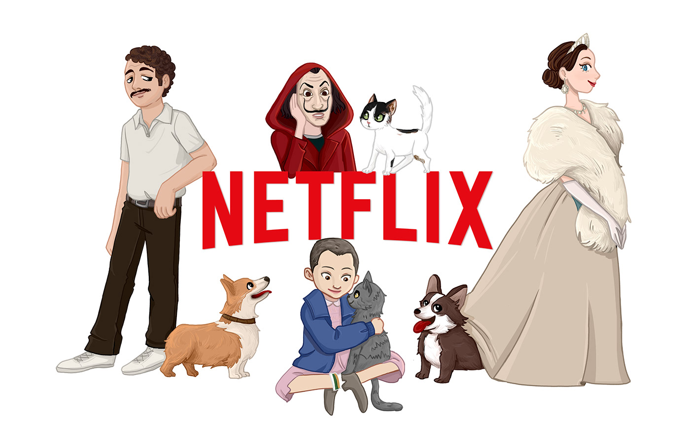 ILLUSTRATION  Netflix netflix Turkey pr. design pets tv show narcos The Crown Stranger Thing tokyo