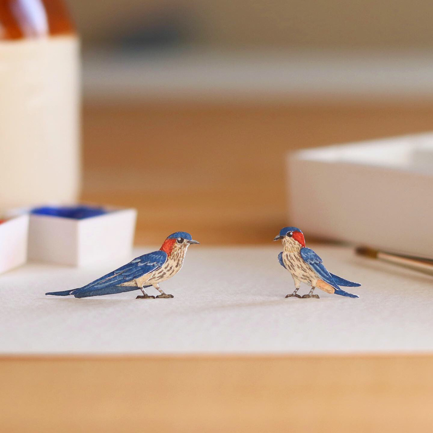 art Bechance bird contemporary art ILLUSTRATION  Miniature paper cut sculpture watercolour wildlife