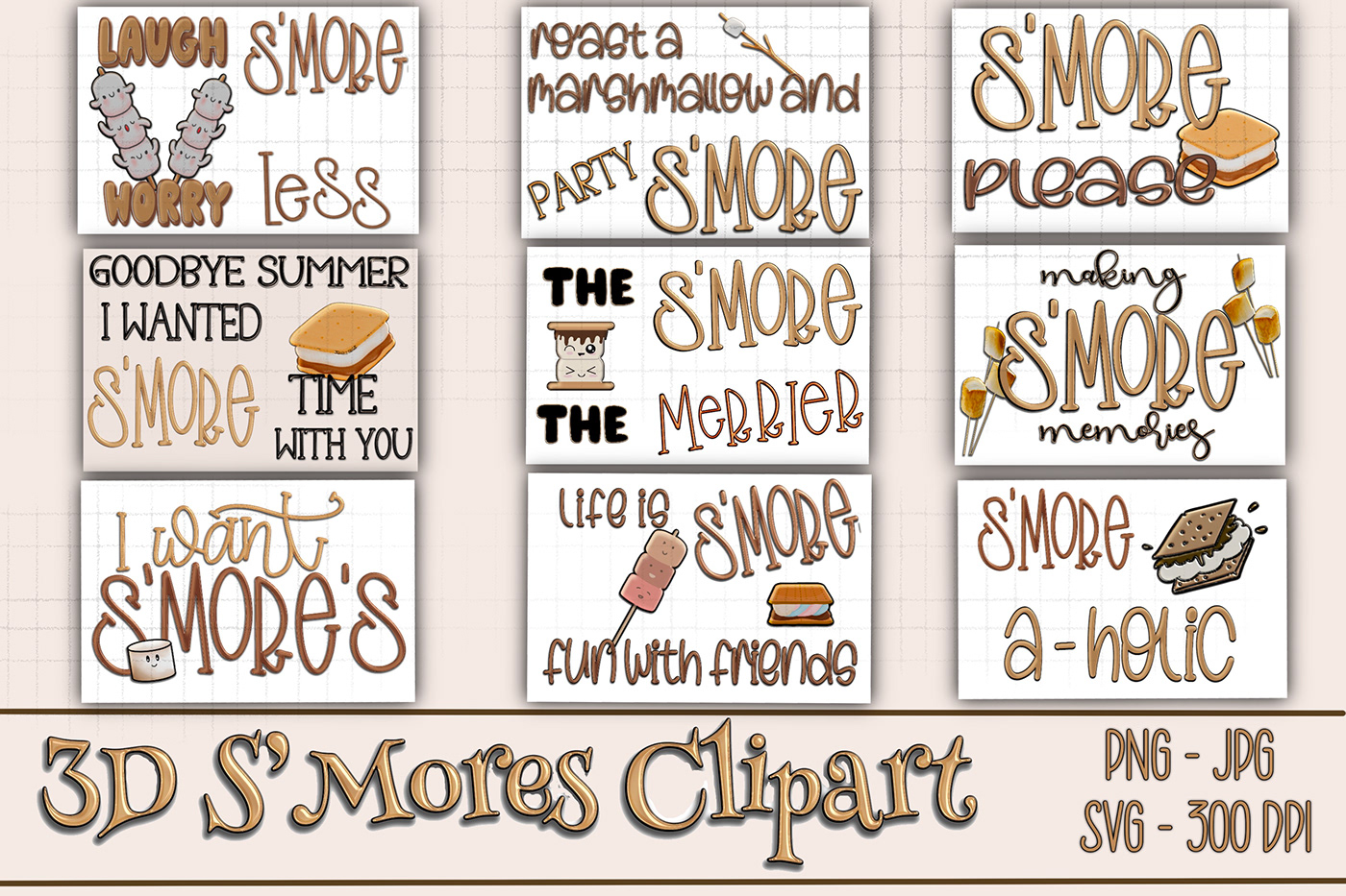 S'mores marshmallow chocolate clipart camping outdoors 3D images Campfire graham cracker s'more