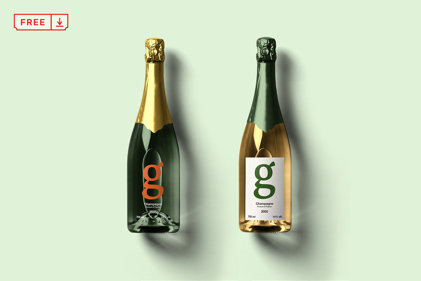 bottle Champagne design downland Label Mockup photo Project psd realistic