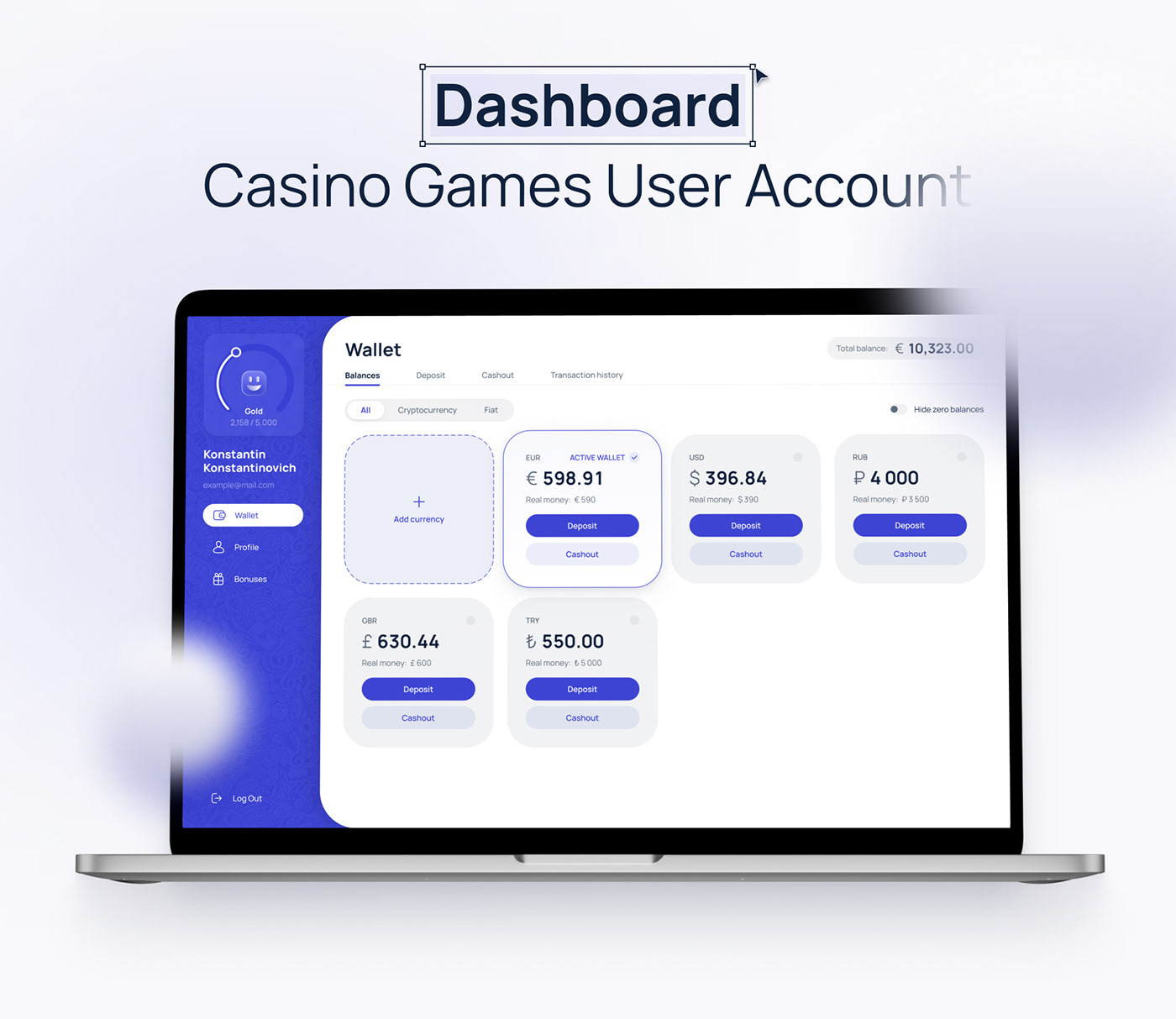 betting casino dashboard flat gambling material Slots User Account  user interface ux/ui