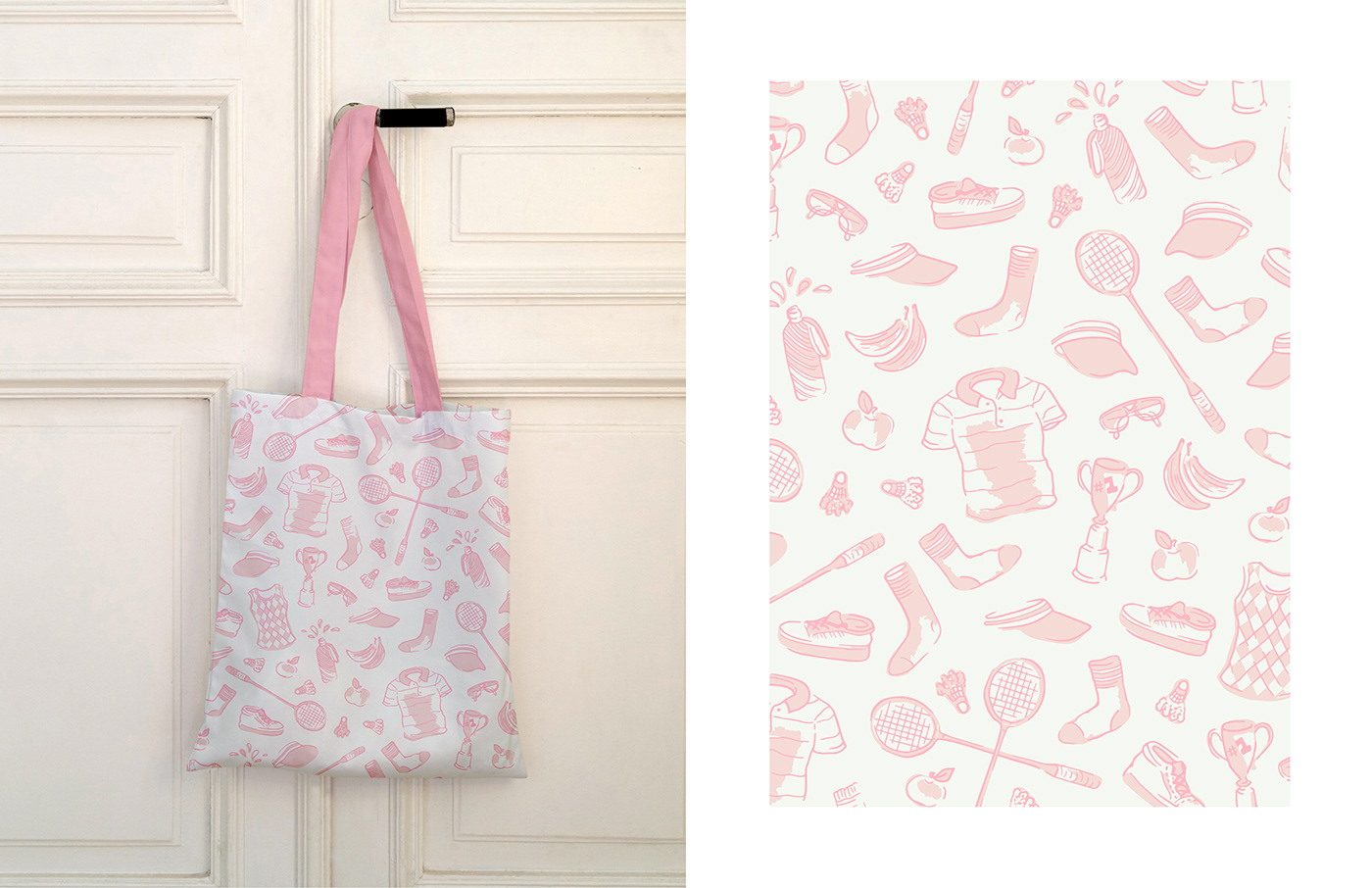 Bag mockup with pink pattern design