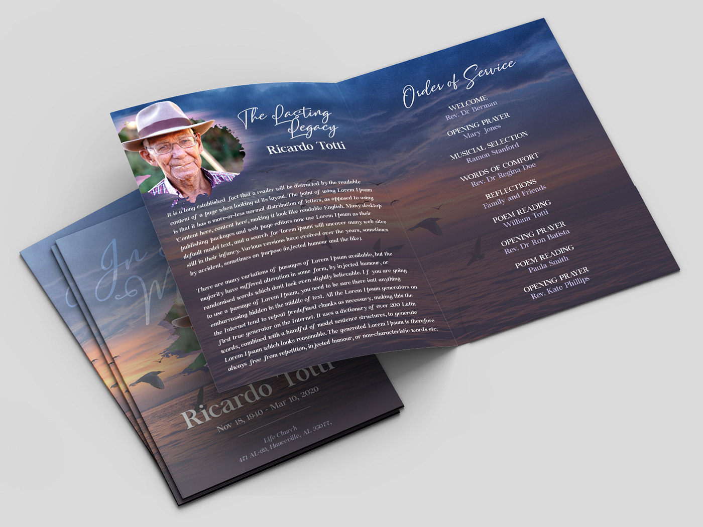 bifold bifold brochure brochure free psd funeral funeral program Memorial memorial service psd psd template