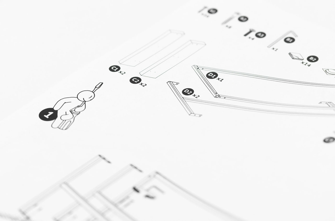 technical illustration installation instruction Character tv furniture rack table