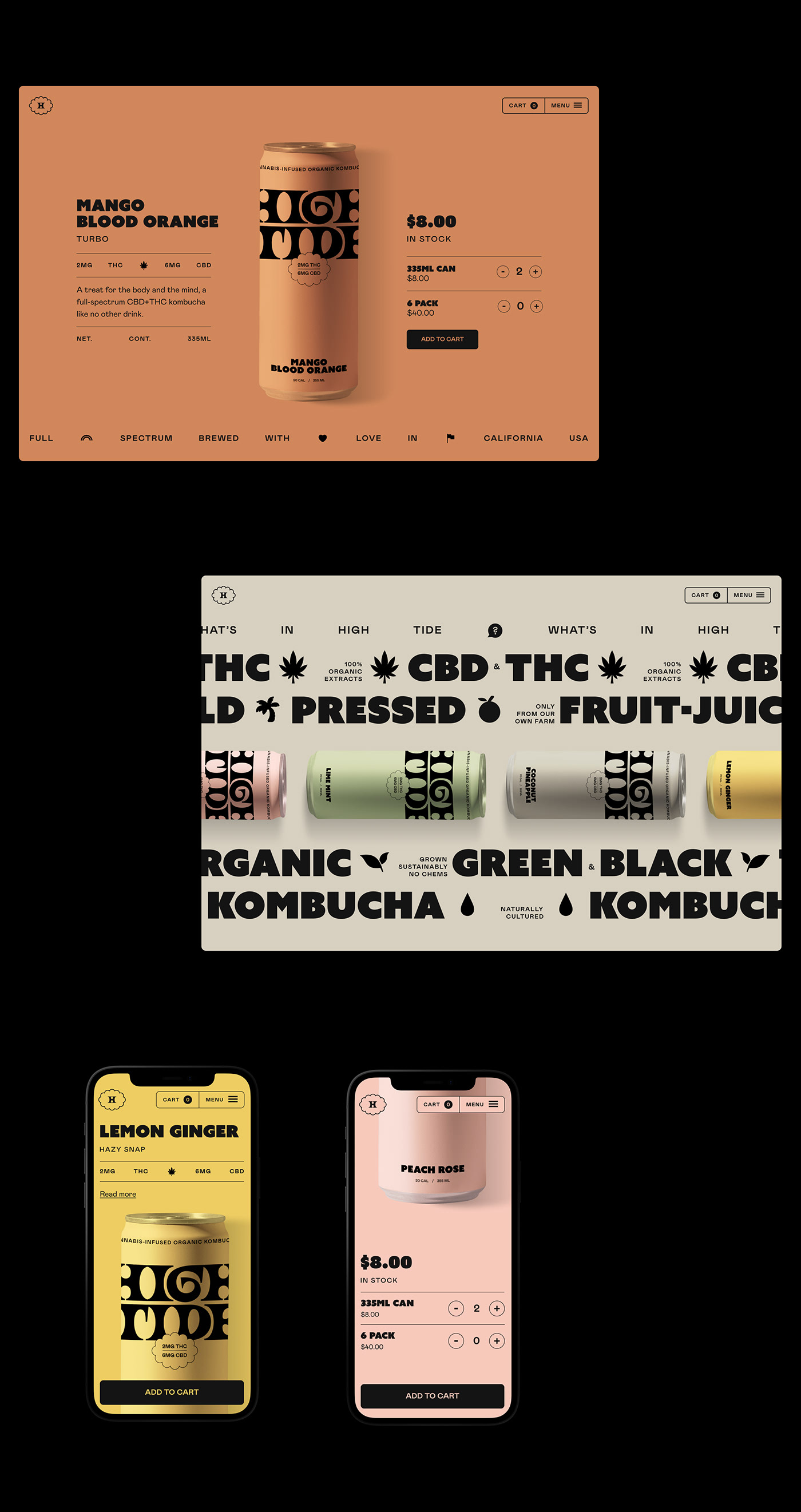 brand identity cannabis e-commerce kombucha Packaging poster visual identity Website