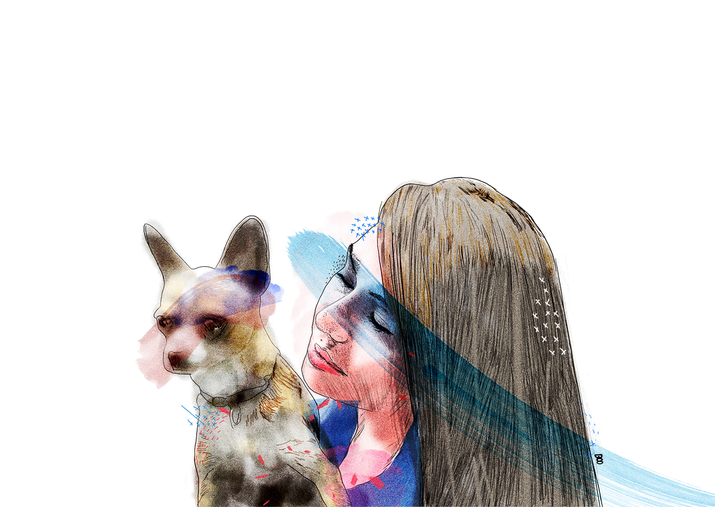 ILLUSTRATION  woman girl animal watercolor women color boo animales FOX