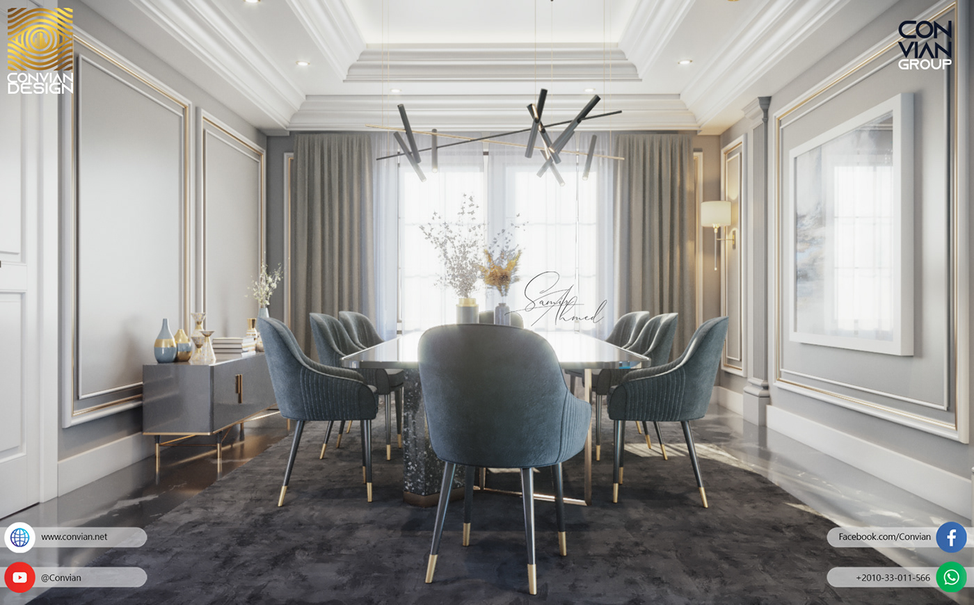 Classic convian design dinning modern neo classic Render room Samir Villa
