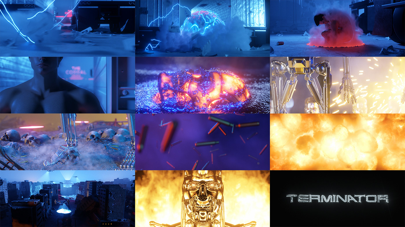 3D terminator city Retro robot Scifi Character Cyberpunk sci-fi xparticles