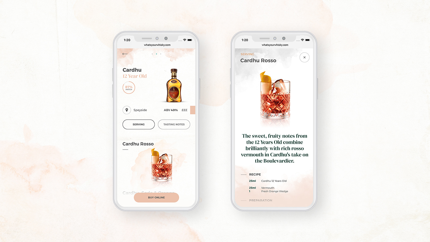 cx design diageo interface design Mobile app mobile website tool ui design visualization Whisky