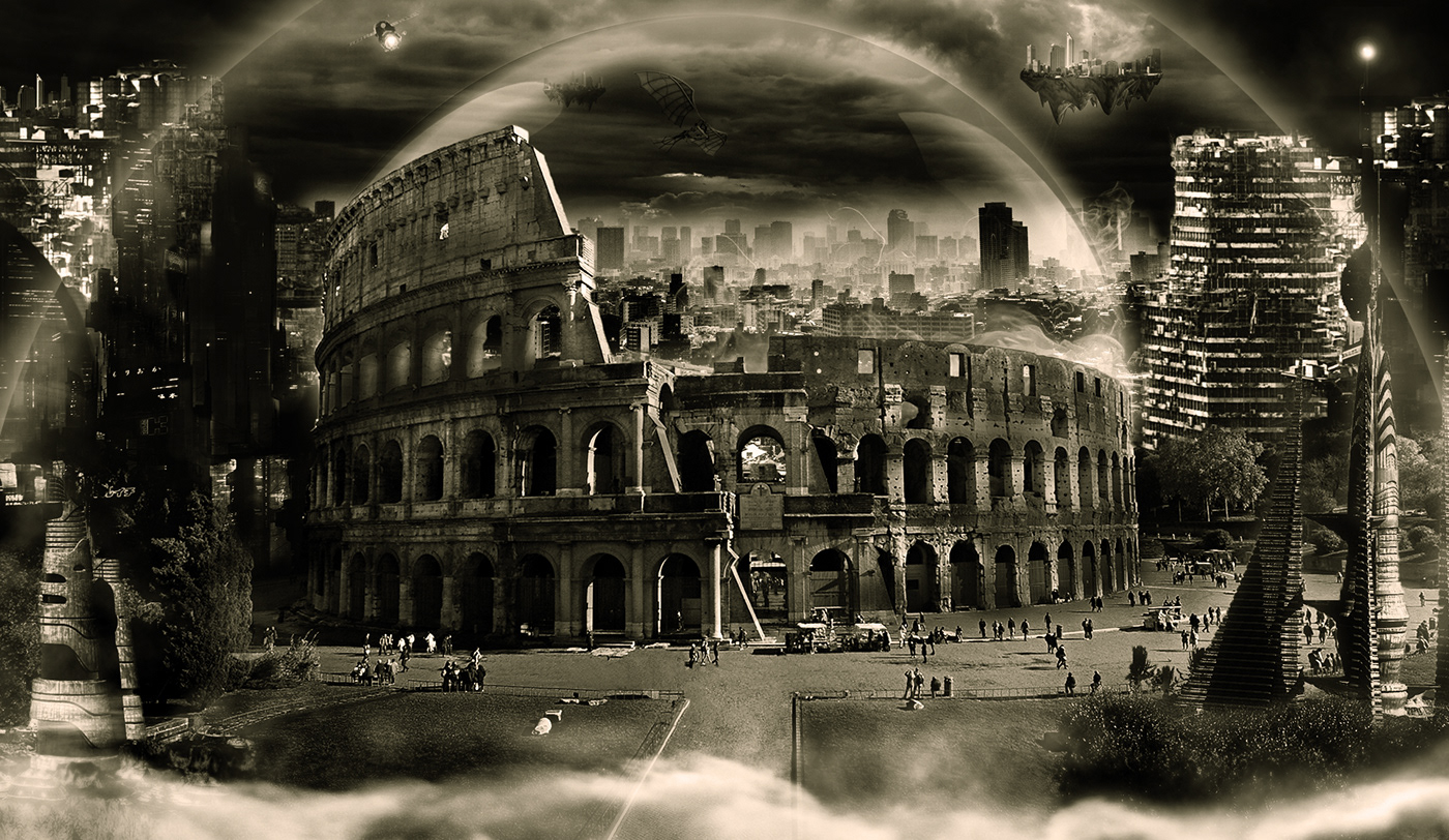 dome Rome coliseum Futuristic city concept details futuristic photoshop advanced Concept 2014 digital effects blue light cromatic