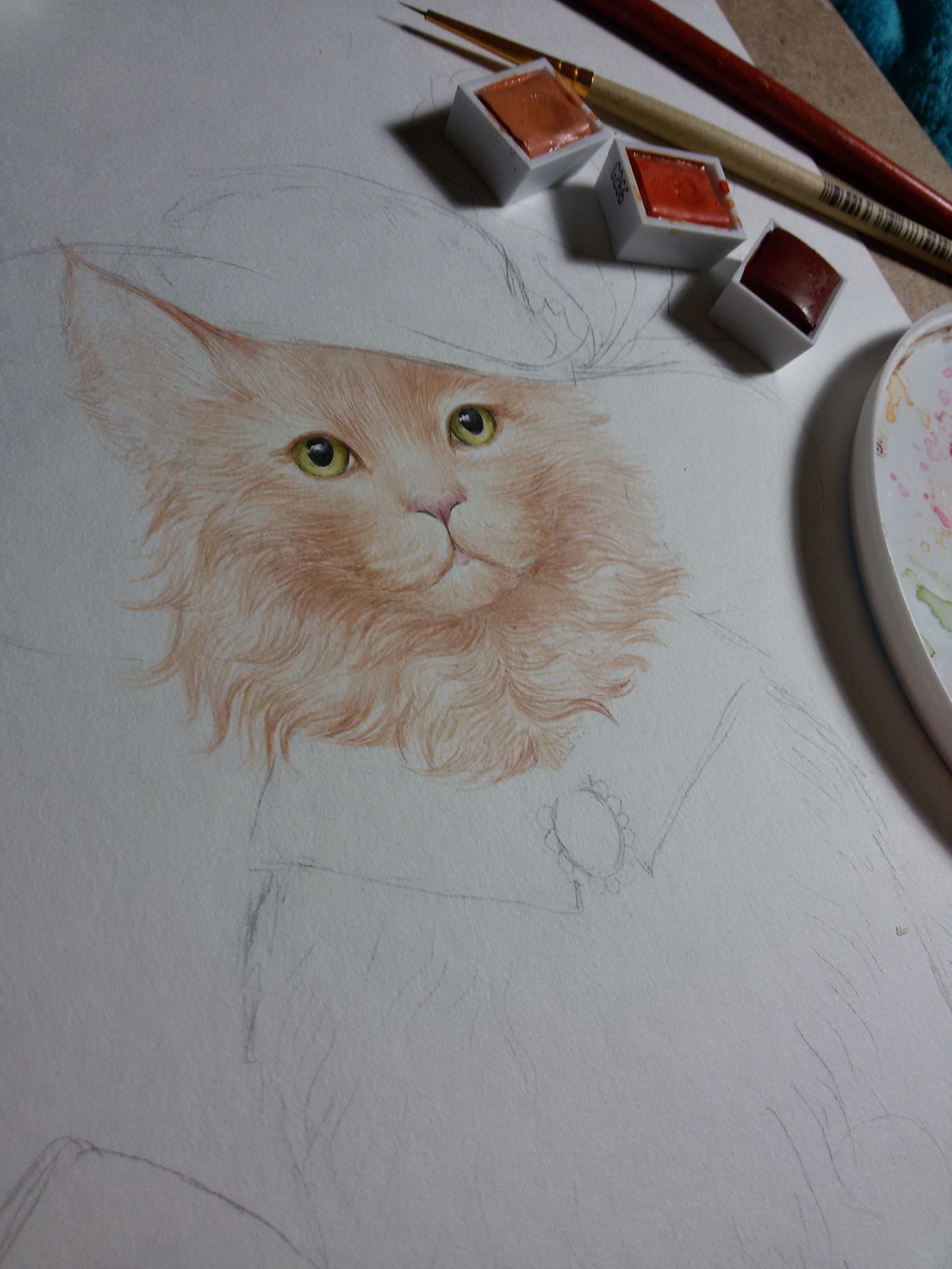watercolor art Cat puss boots lion FOX