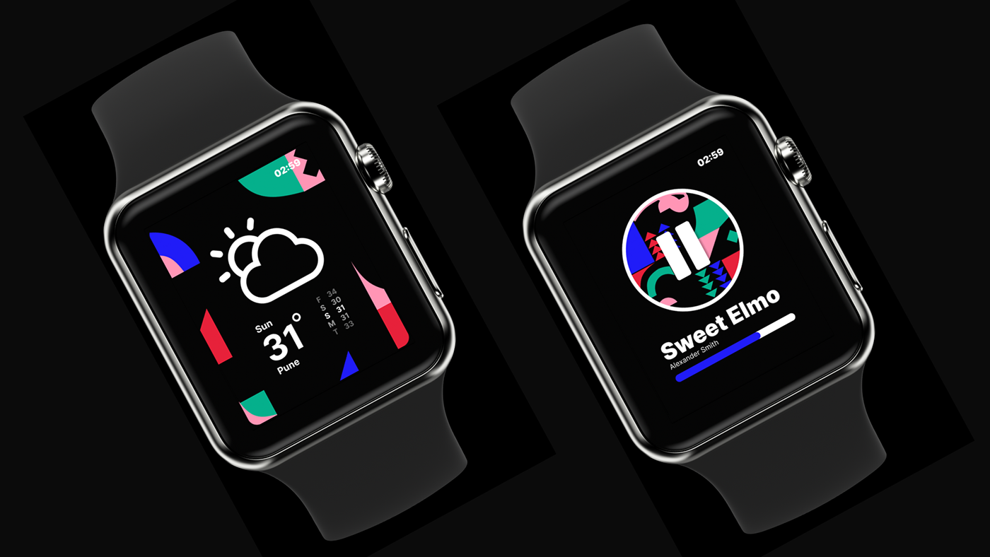 ui design smartwatch smart watch Theme UI/UX screen design abstract geometric graphic design  Smartwatch UI Design