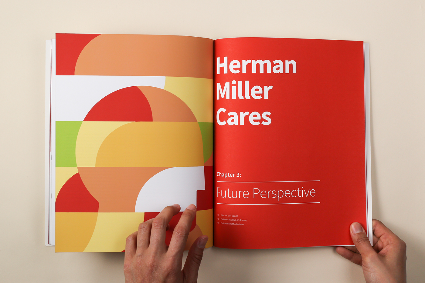 Herman Miller infographic Academy of art modernism corporation source sans pro book design typesetting red furniture Charts table Student work annual report EAMES