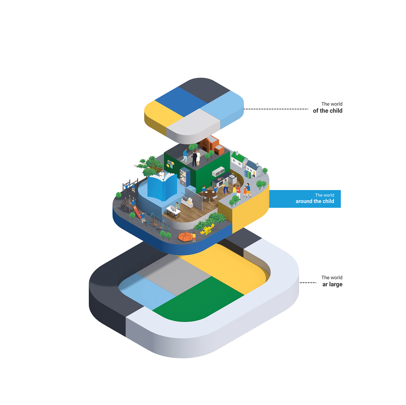 3D architecture infographic report research unicef children city Isometric