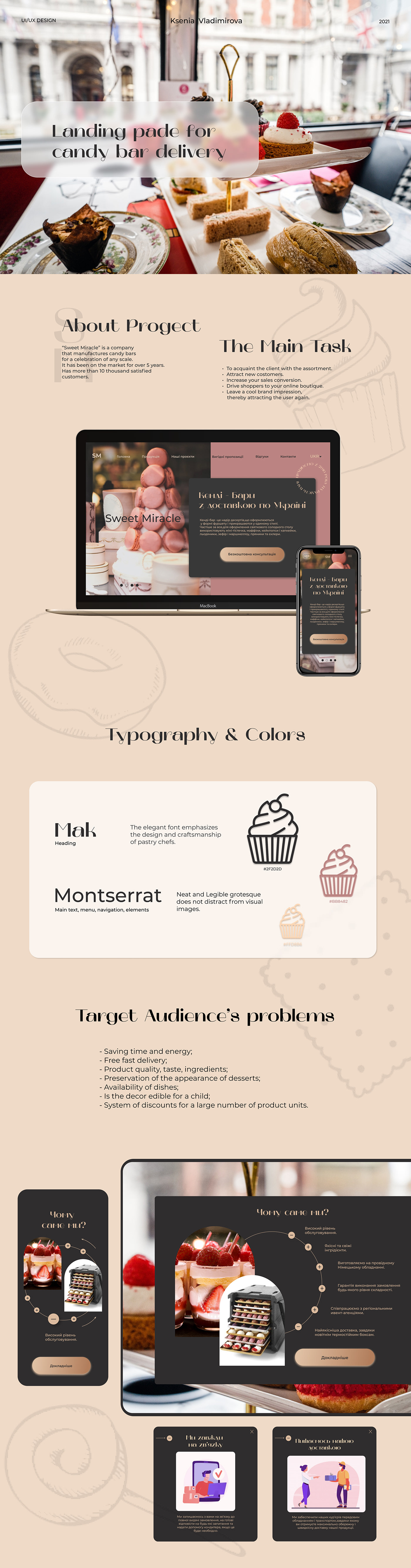 dessert landing page mobile pastry restaurant ui design UI/UX user interface Web Design  Website
