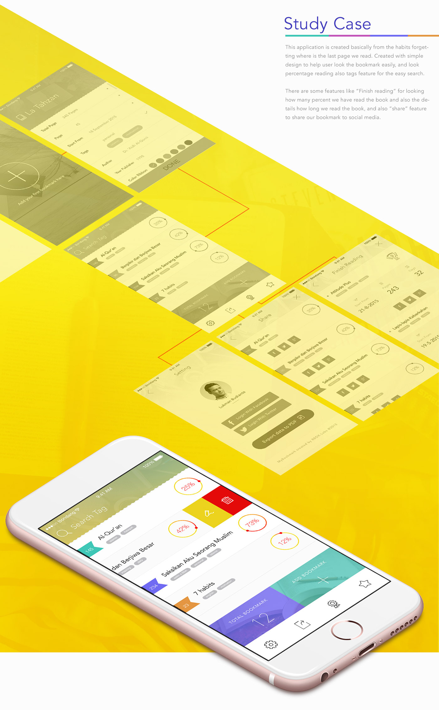 app Mobile app user interface ios book bookmark Reading motion prototype Indonesian bandung concept yellow UI ux