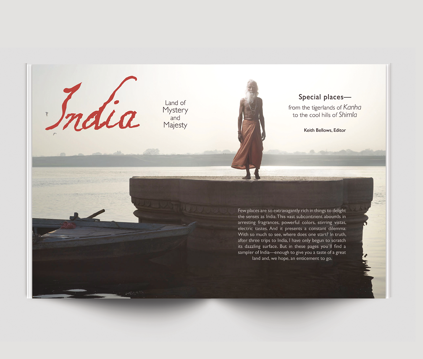 magazine Layout editorial spread print InDesign meditation Travel India