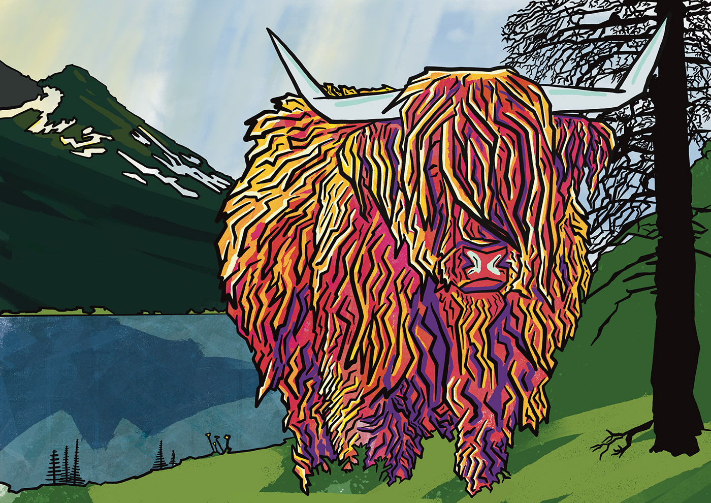 Colourful  cow Highland cow lake mountain Personal Work