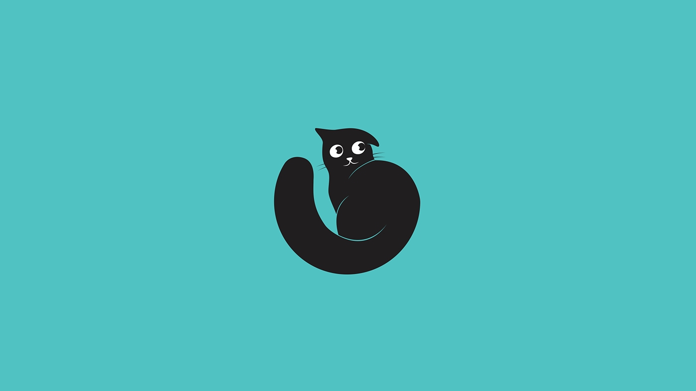Cat kitten cute lovely black sad funny circle logo illusration