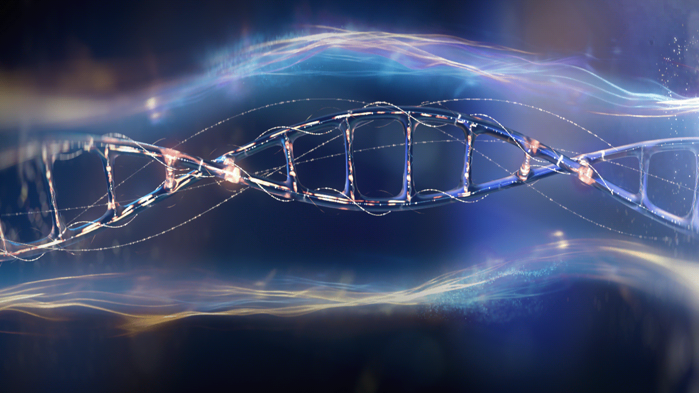 3D blue cinema 4d Data DNA glass light orange particles visualization