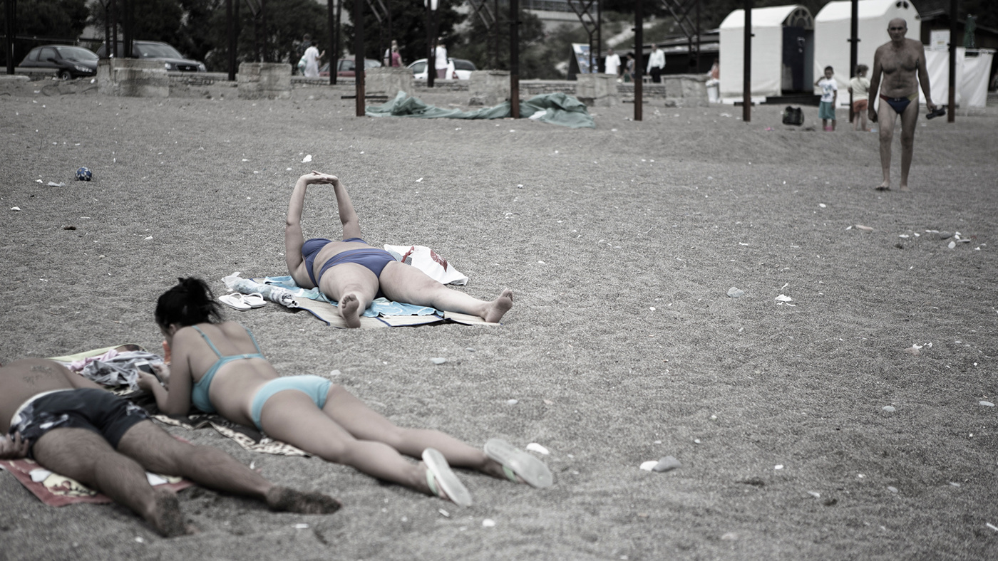 beach montenegro vacation bathing suit Desaturated sea sand Europe sunbathing people at beach swimming friends budva