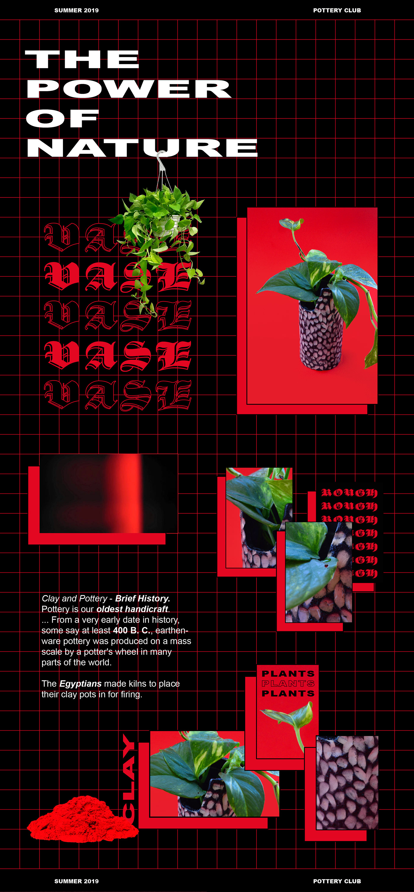 clay Pottery red lightroom design Retro wave black art direction  flower vase
