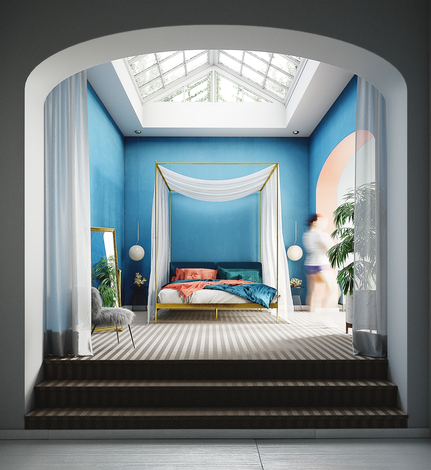 coral bedroom luxury CGI Interior gold color beauty