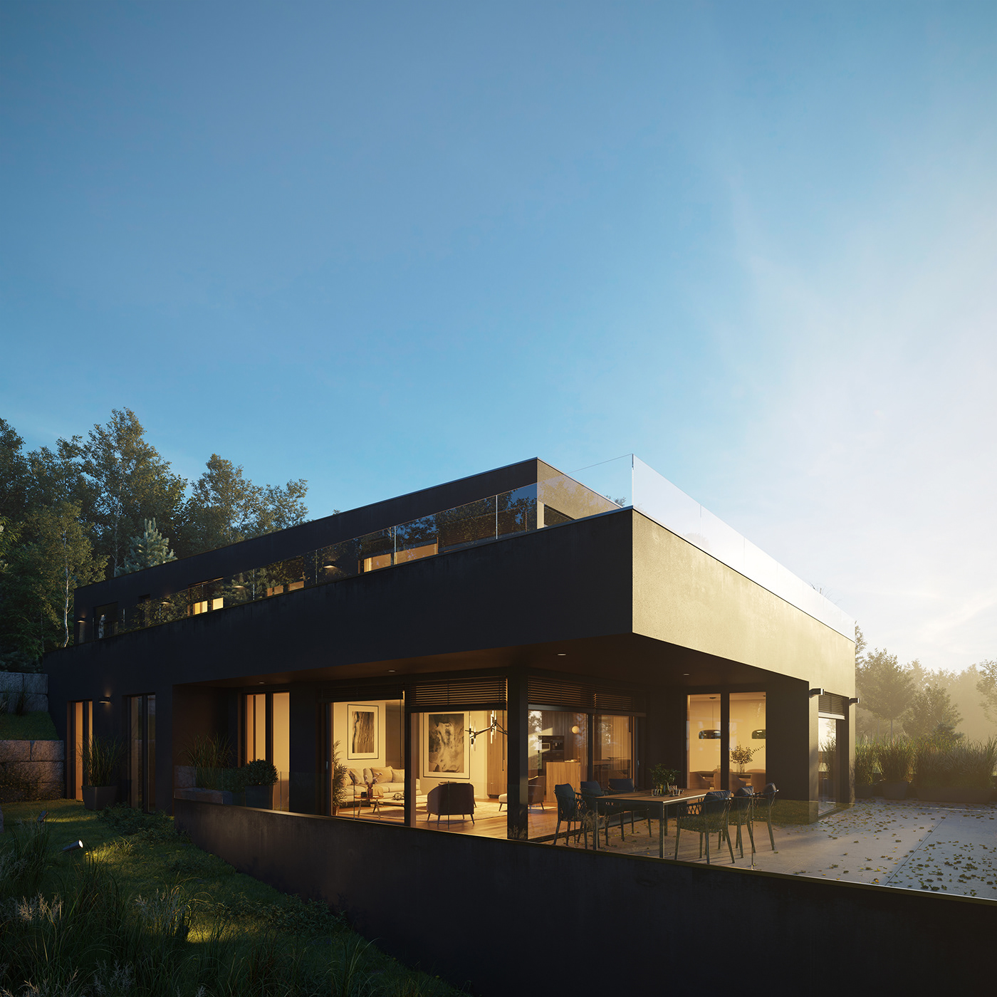 house building luxury apartments Render visualization CGI Switzerland Nature forest