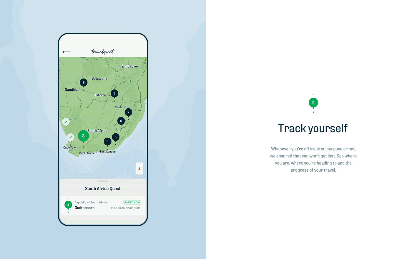 app brand branding  map mobile product design  quest Travel