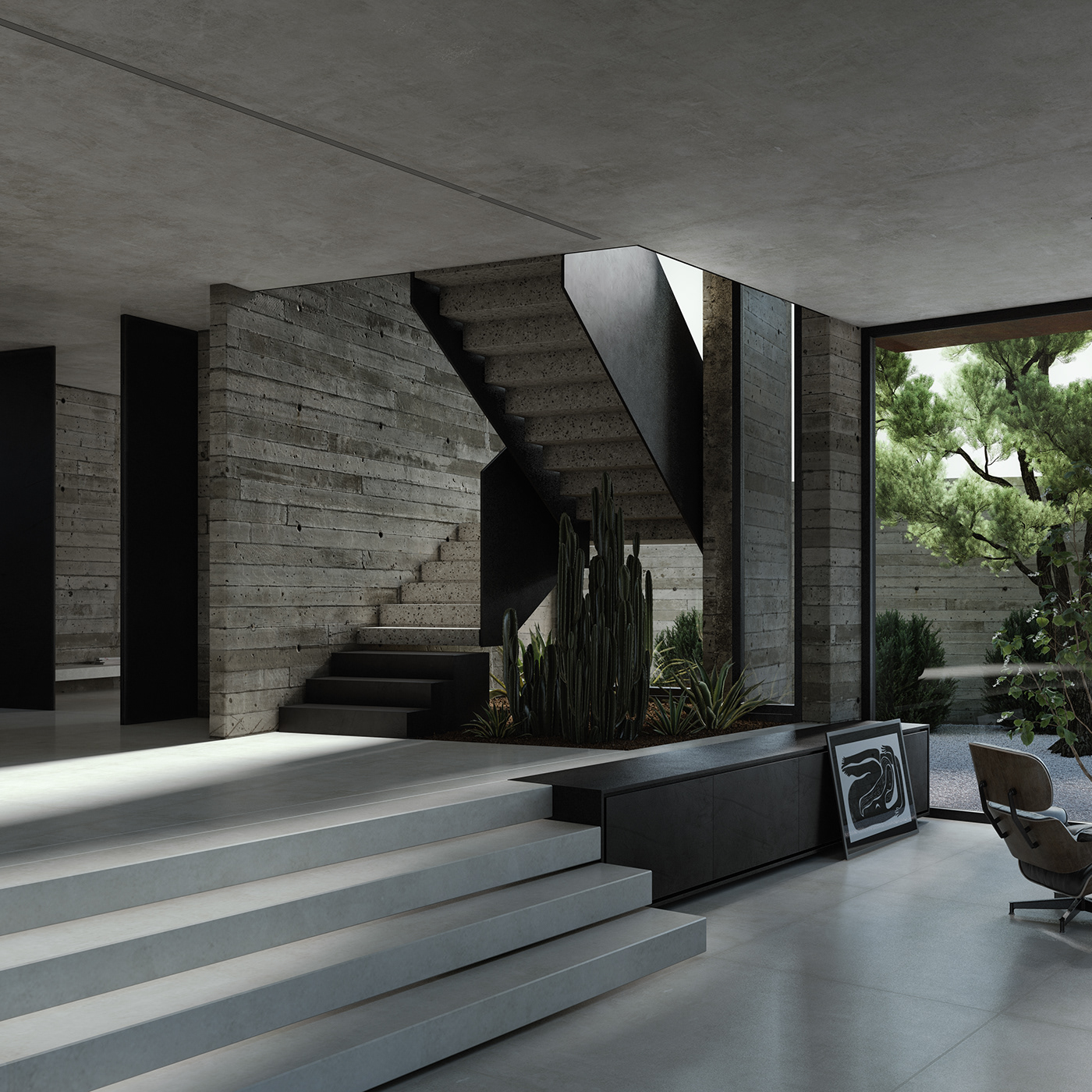 3D architecture art Brutalist CGI concrete design house modern visual