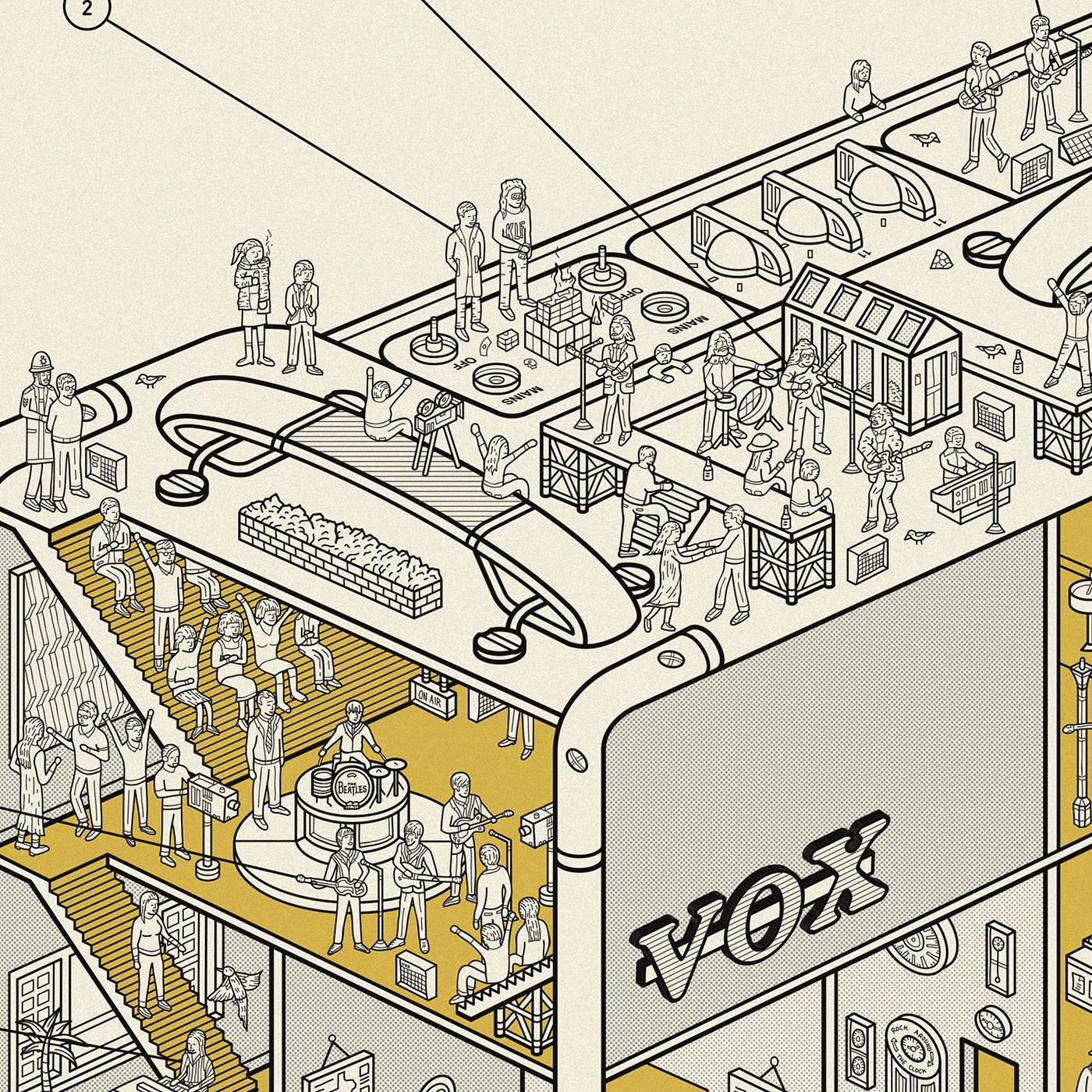 cutaway detailed graphic ILLUSTRATION  infographic Isometric linework music rock n roll vector