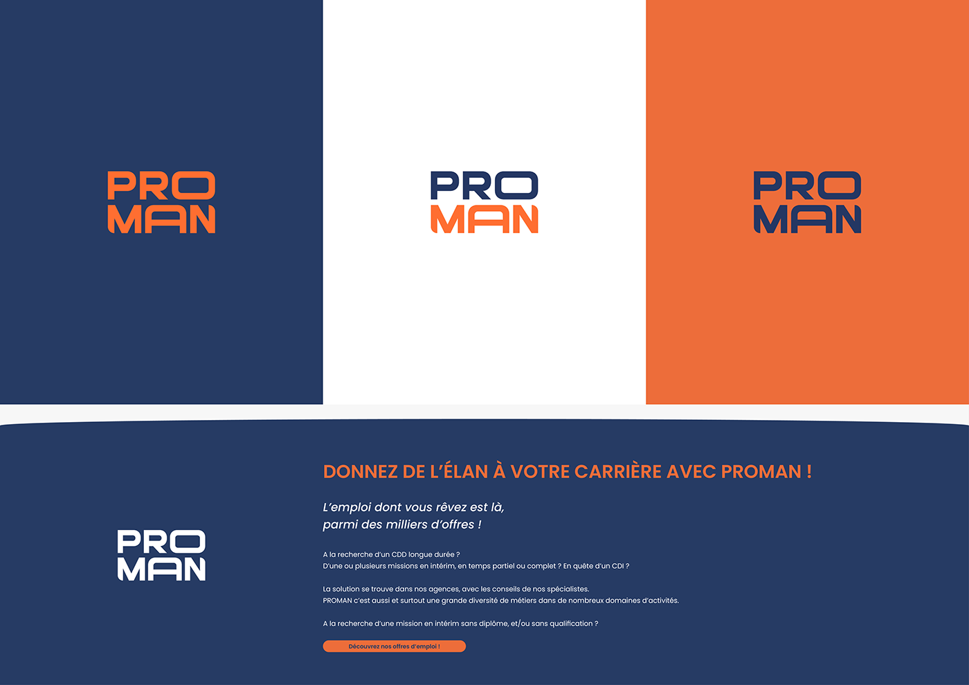 blue brand identity graphisme Interim logo minimalist orange Proman rebranding visual identity